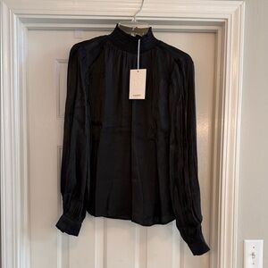 NWT! Andrée by Unit Black Smocked Mock Neck Blouse | Size M